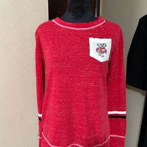Wisconsin Badgers Campus Heritage Red Long Sleeve Womens Tee with Mascot Pocket